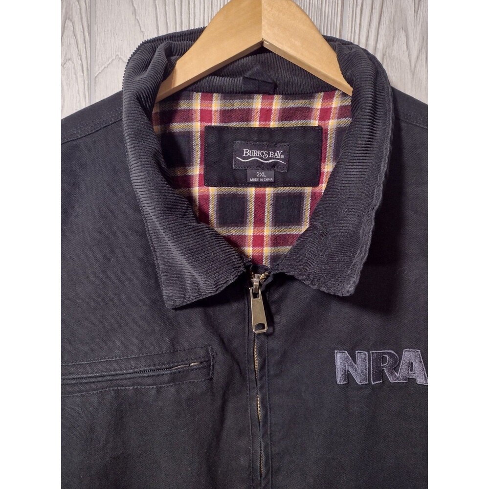 NRA Jacket Mens XXL Black Canvas Plaid Flannel Lined Full Zip Coat Burks Bay